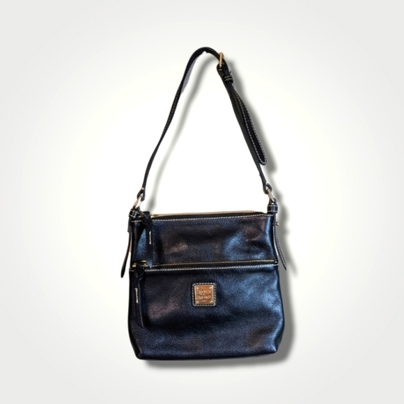 Dooney & Bourke Black and Gold Pebble Grain Leather Crossbody Bag - Picture 1 of 6